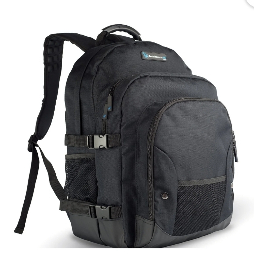 Black Tech Laptop Backpack 16” Work School Travel Minimalist Utility Bag
